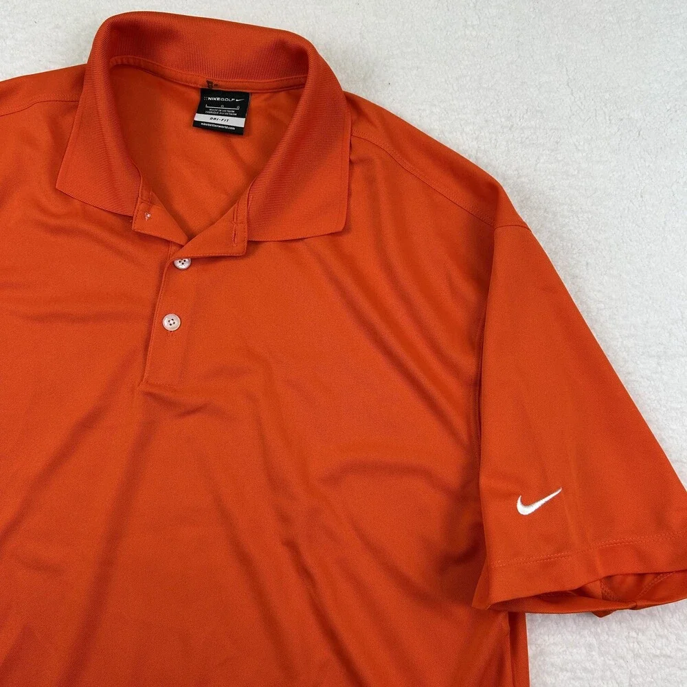 Nike Golf Polo Shirt Mens Large Dri-Fit Orange Short Sleeve Moisture Wicking